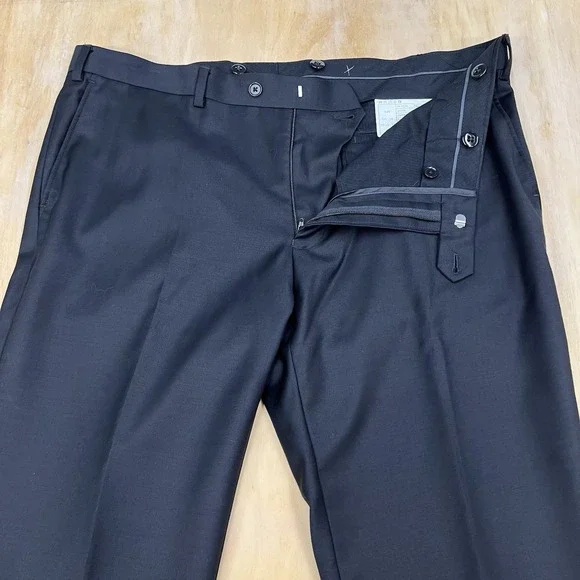Hawes & Curtis Suit Mens 44S Short Slim Fit Wool Cuffed Pants 38x26 Black